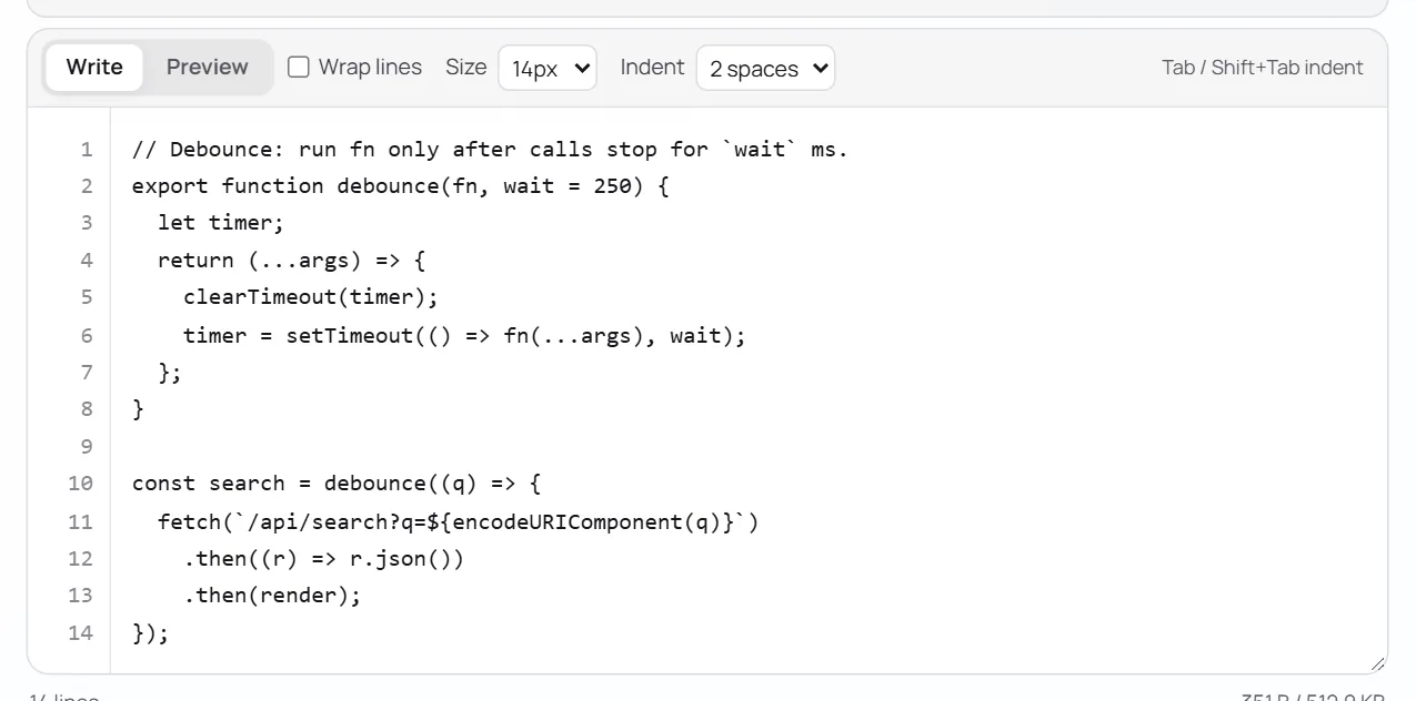 The code editor